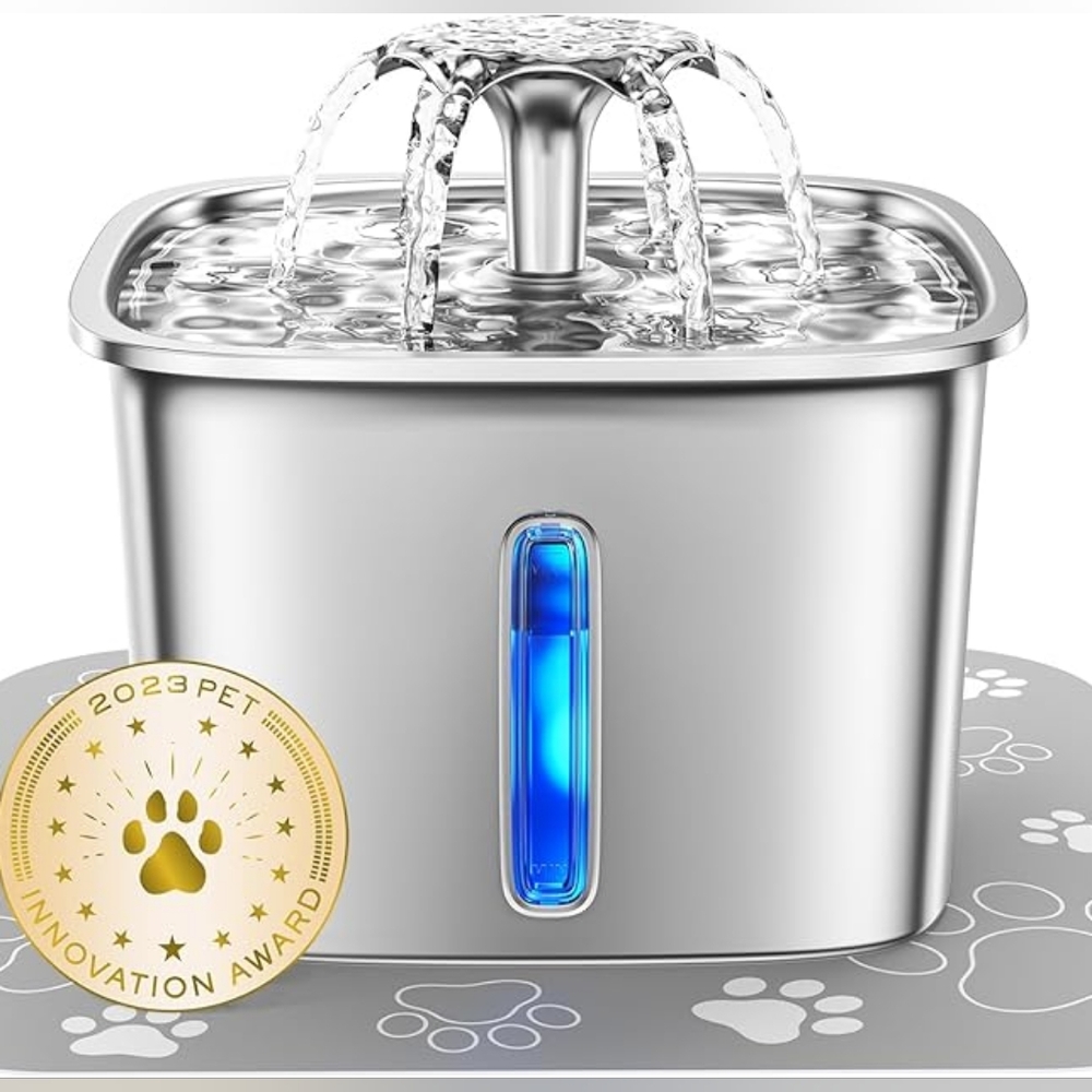 Veken Innovation Award Winner Auto Stainless Steel Pet Water Fountain 95oz New!